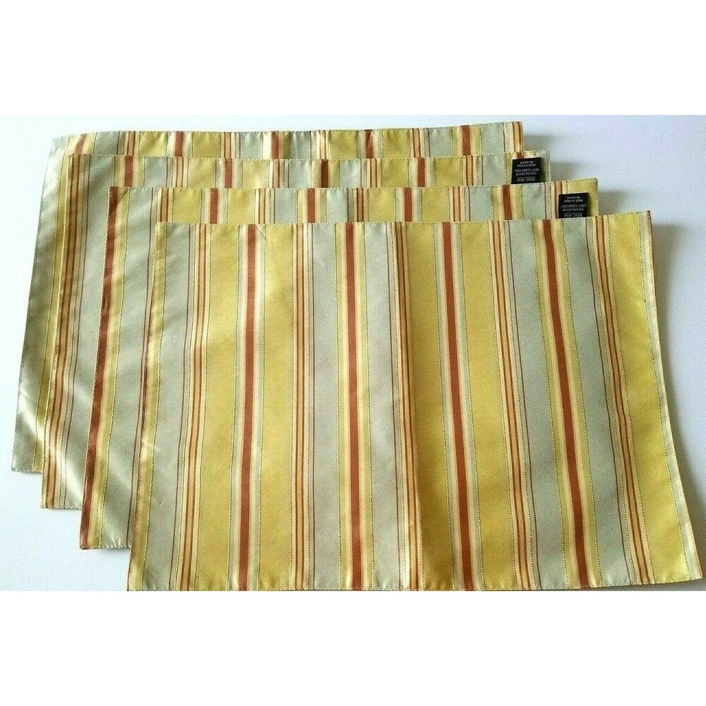 Rodeo Home Placemat Set 4 Gold Striped Brocade Green Red Polyester 18" x 13"